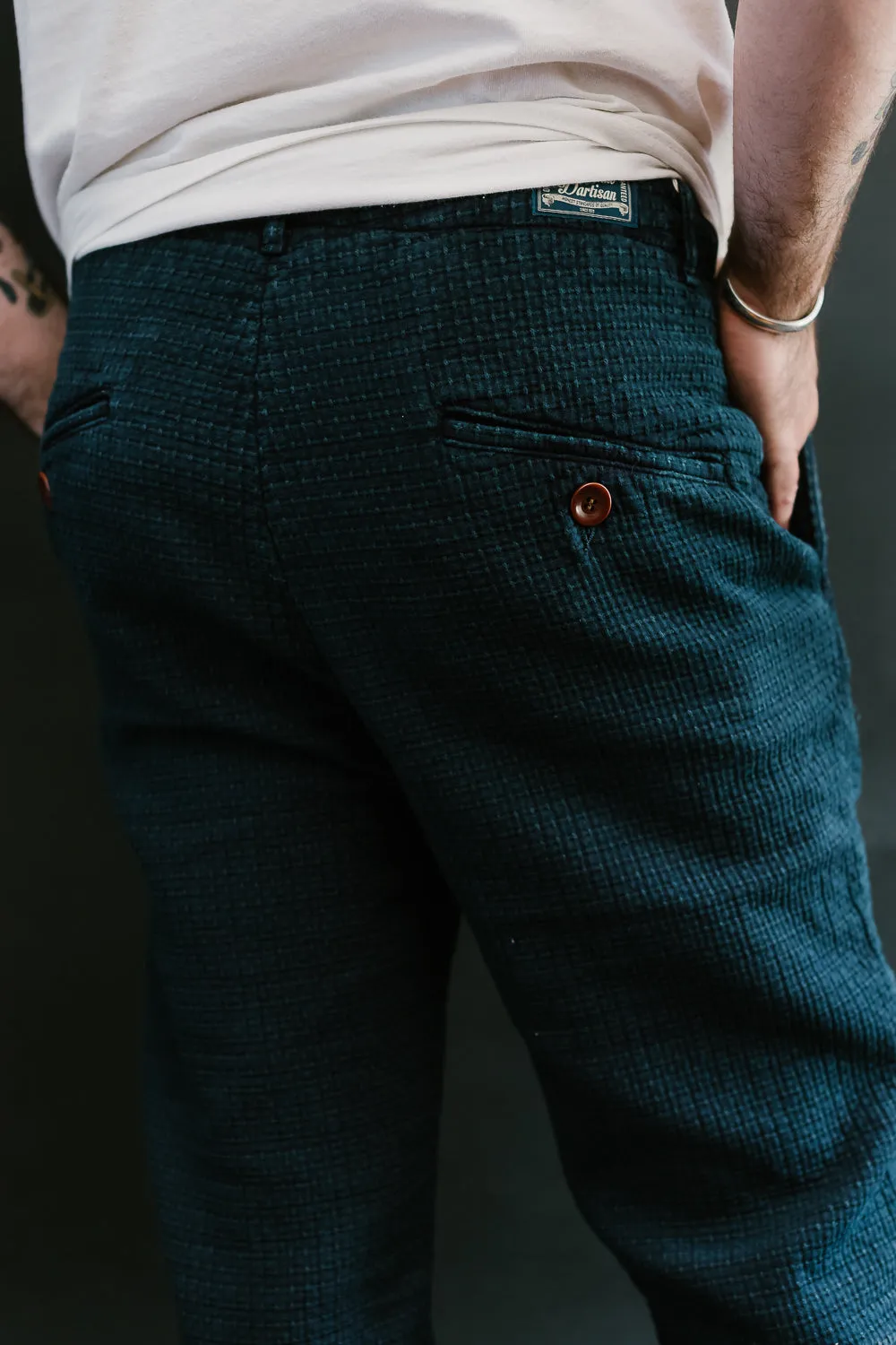 1870 - Stitched Sashiko Trousers Slim Tapered - Indigo
