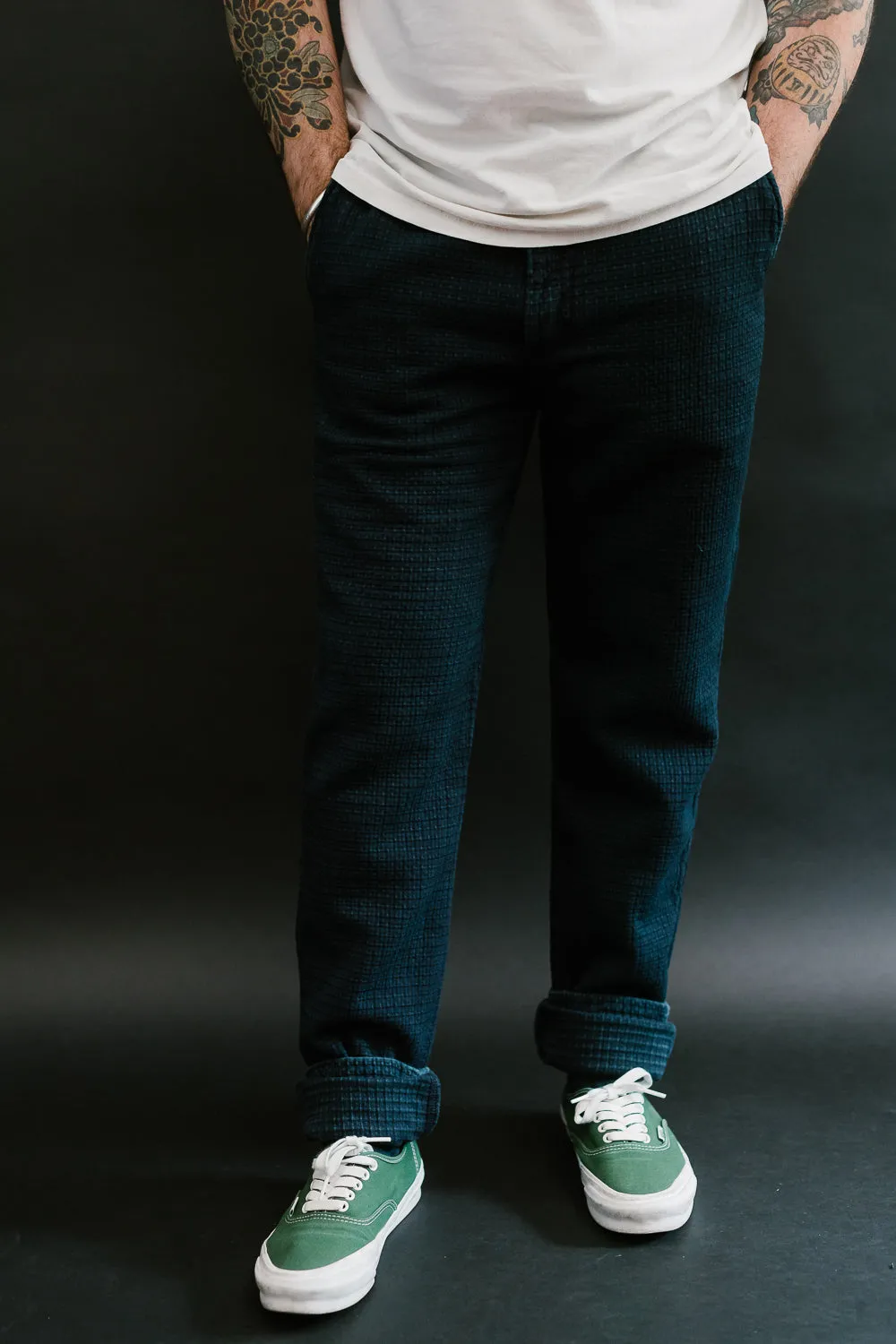 1870 - Stitched Sashiko Trousers Slim Tapered - Indigo