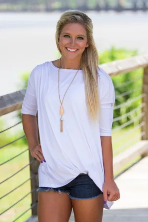 3/4 Sleeve Piko Top - White