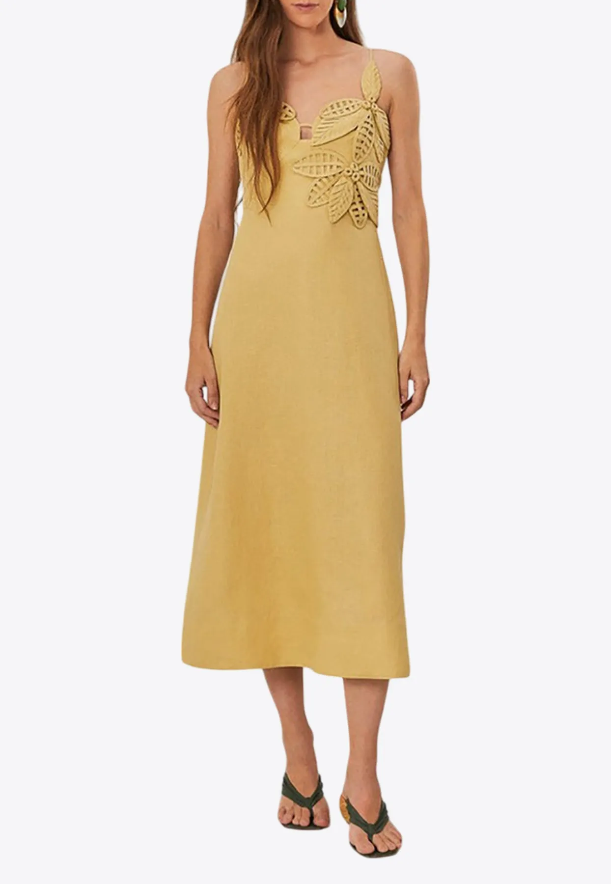 3D Flower Sleeveless Midi Dress