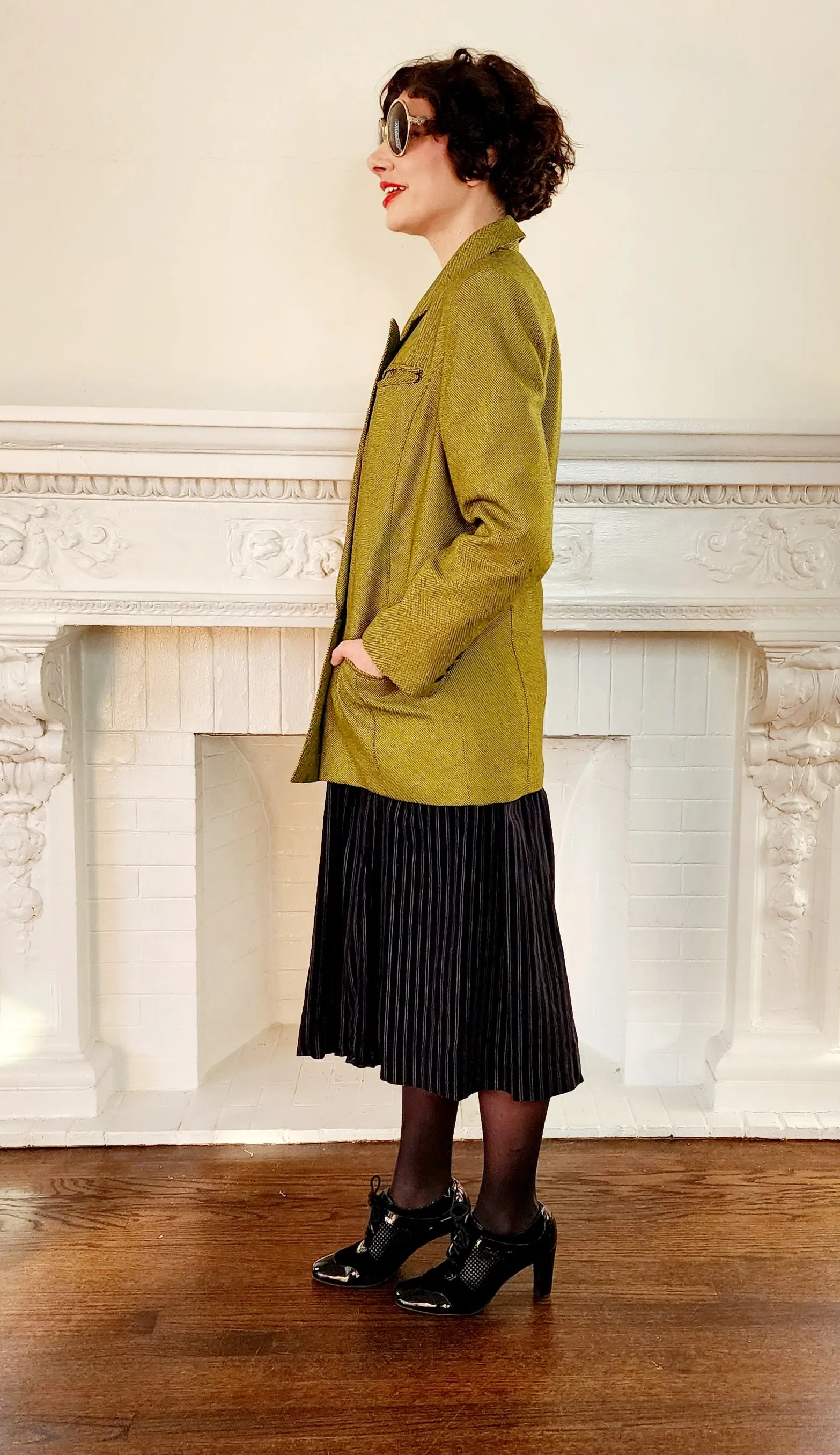80s Acid Green Blazer with Big Shoulders, Oversized by Together M/L