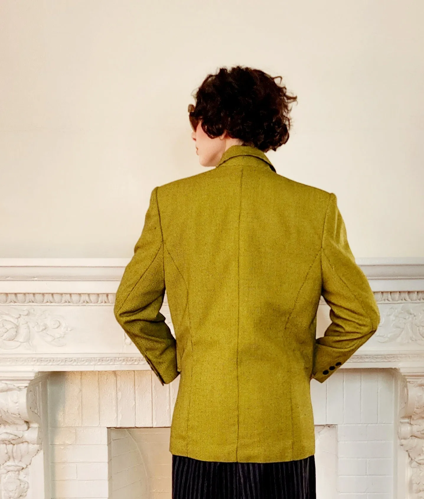 80s Acid Green Blazer with Big Shoulders, Oversized by Together M/L