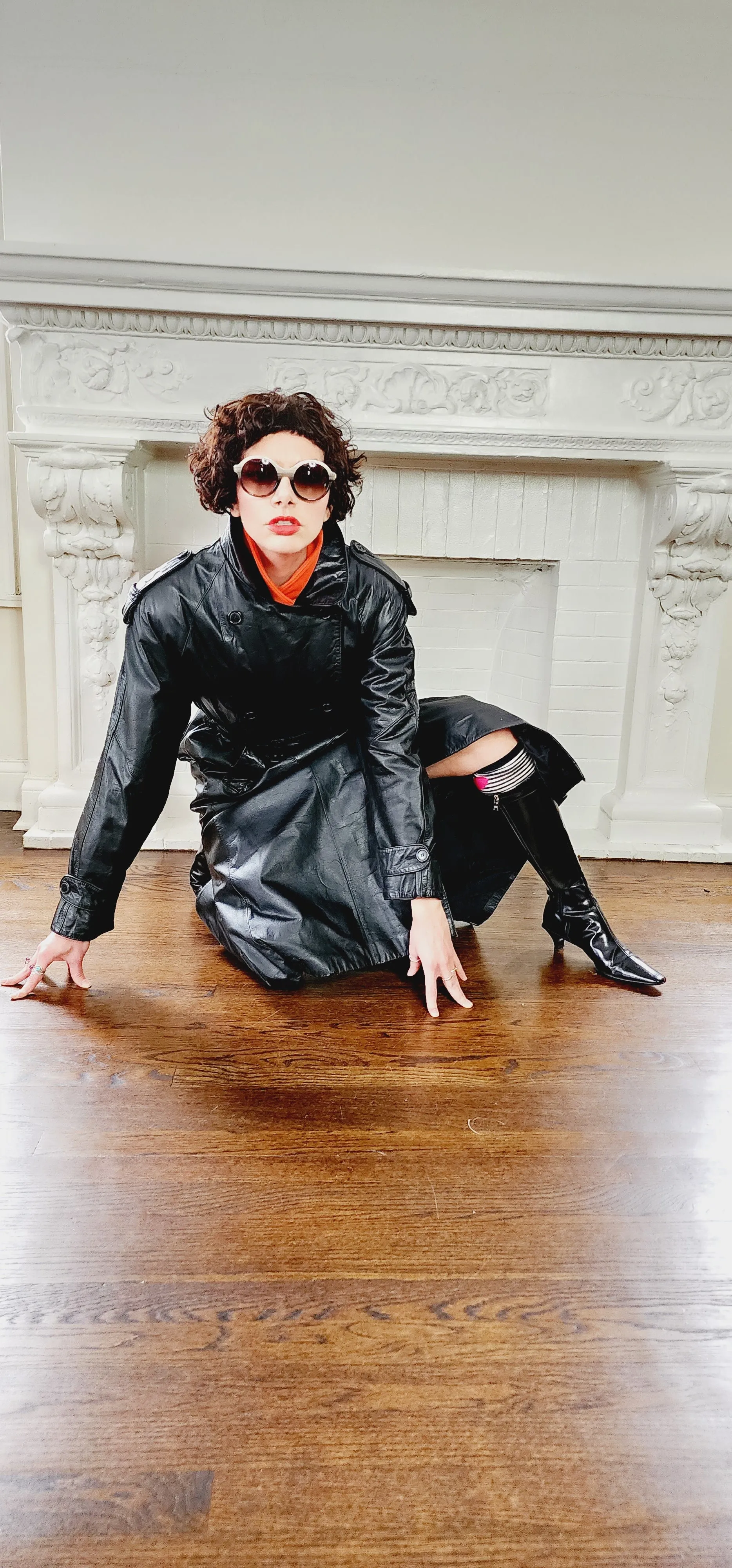 80s Black Leather Coat with Matching Belt Long by Spiegel M