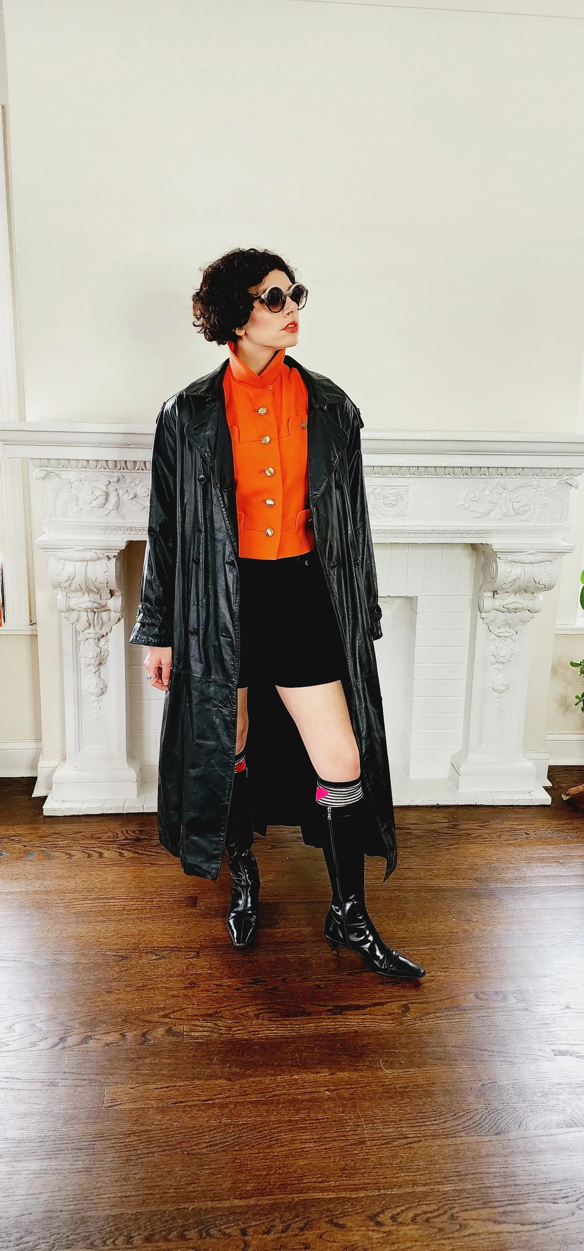 80s Black Leather Coat with Matching Belt Long by Spiegel M
