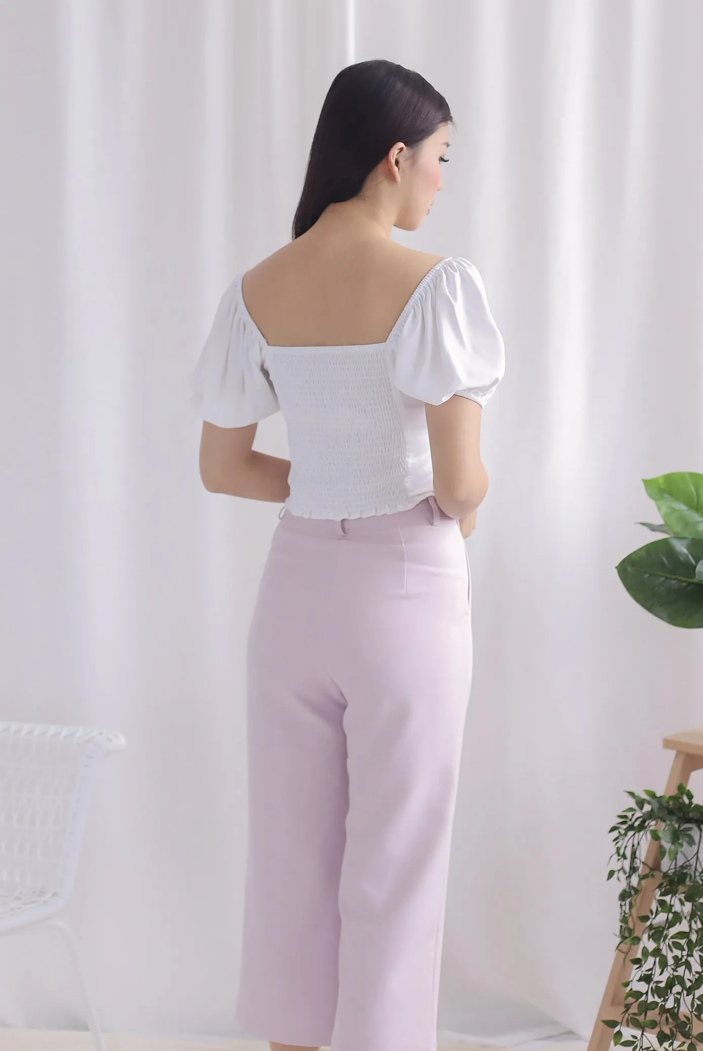 Ailsa Ruched Puffy Sleeve Top In White