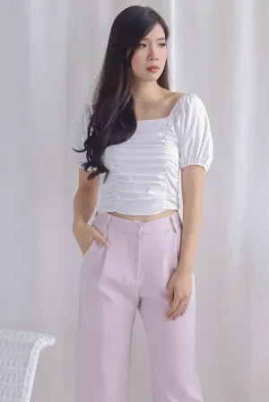 Ailsa Ruched Puffy Sleeve Top In White