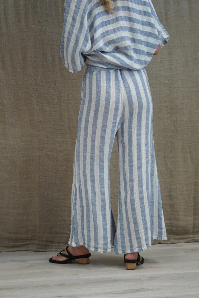Alessa Wide Leg Pants - Cornflower Blue & White Stripes
