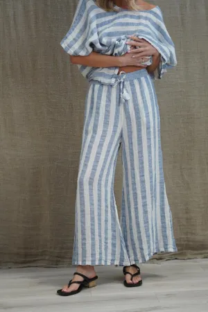 Alessa Wide Leg Pants - Cornflower Blue & White Stripes