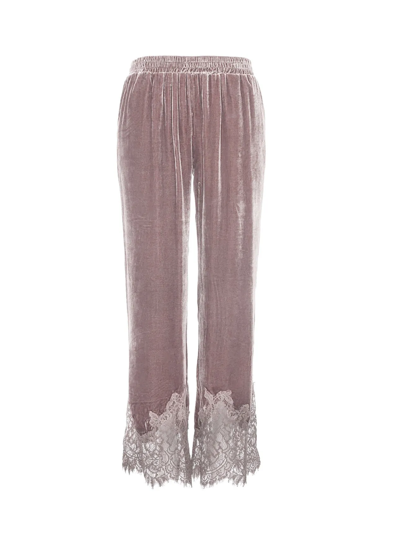 Anastasia Lace Velvet Pants - Nude Crystal