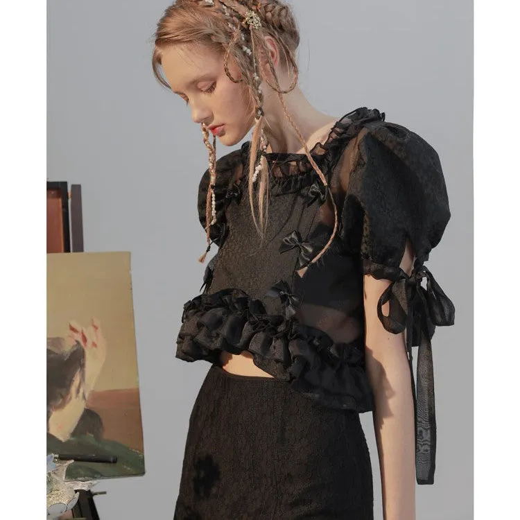 angel ruffle ribbon tops