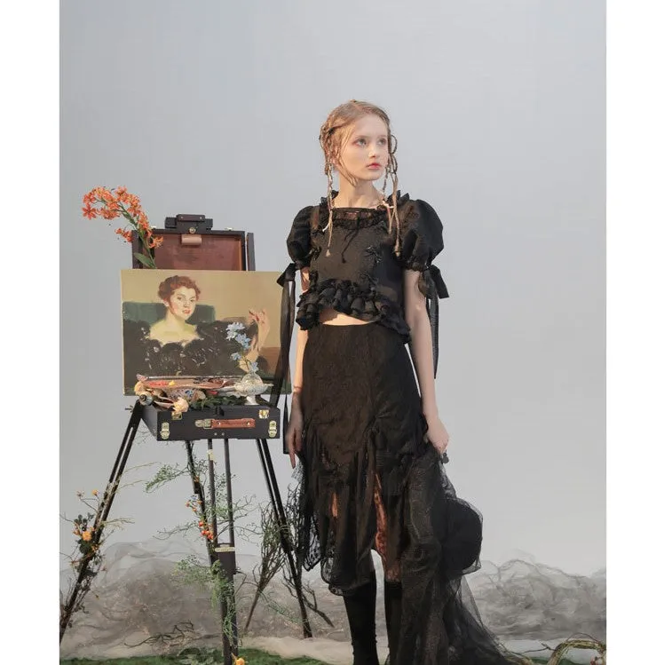 angel ruffle ribbon tops