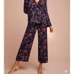 Anthropologie Floreat Parker Sleep Floral Navy Blue Smocked Pajama Wide Pants XS