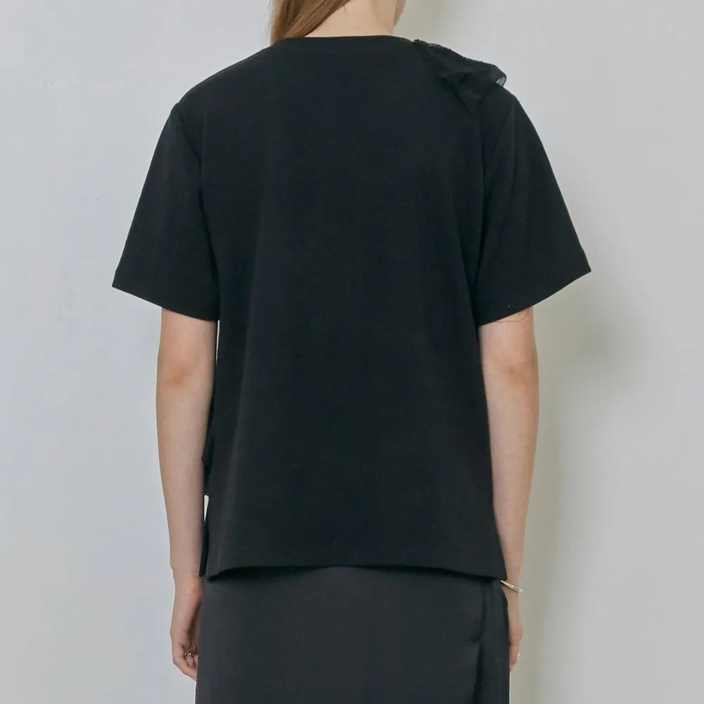 Asymmetric Ruffled And Lace Trimmed Cotton Jersey Top