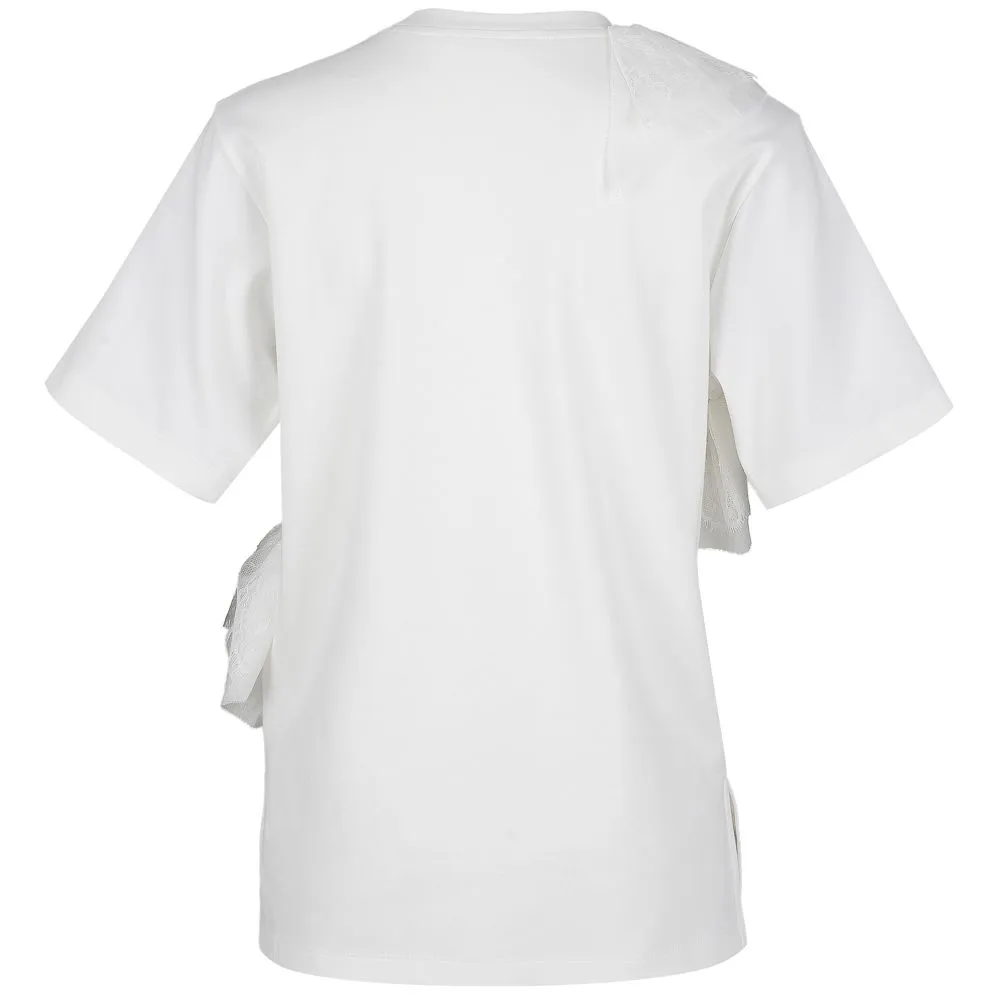 Asymmetric Ruffled And Lace Trimmed Cotton Jersey Top