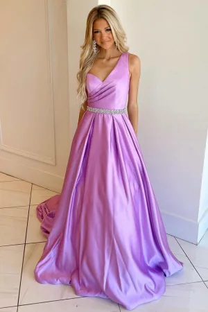 Asymmetrical Belted A-line Prom Dresses