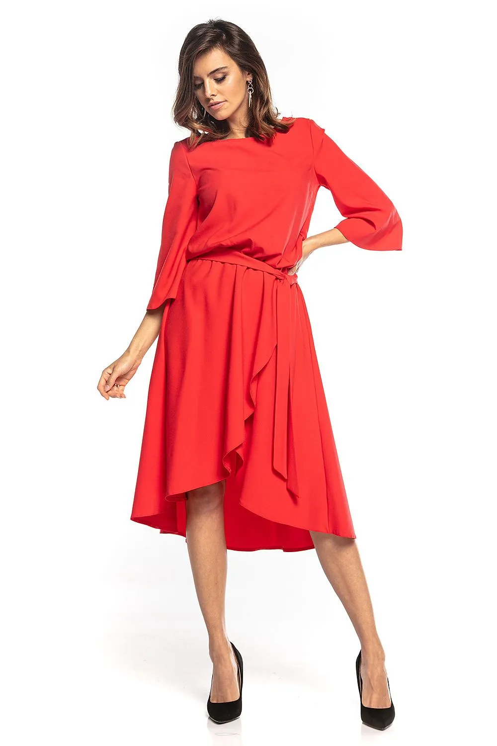 Asymmetrical Midi Dress with Belt