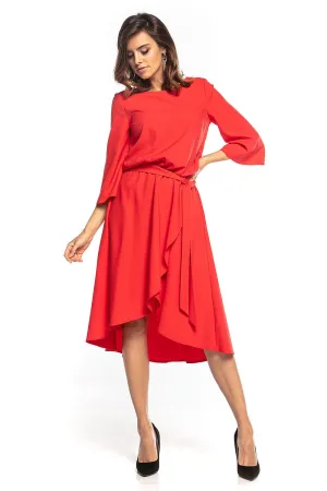 Asymmetrical Midi Dress with Belt