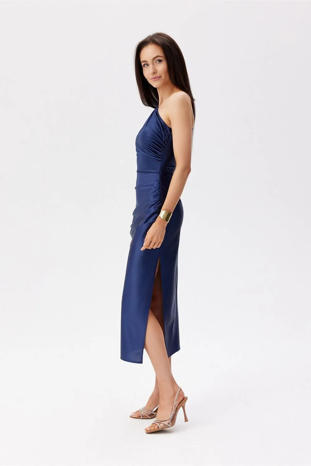 Asymmetrical Ruching Midi Dress