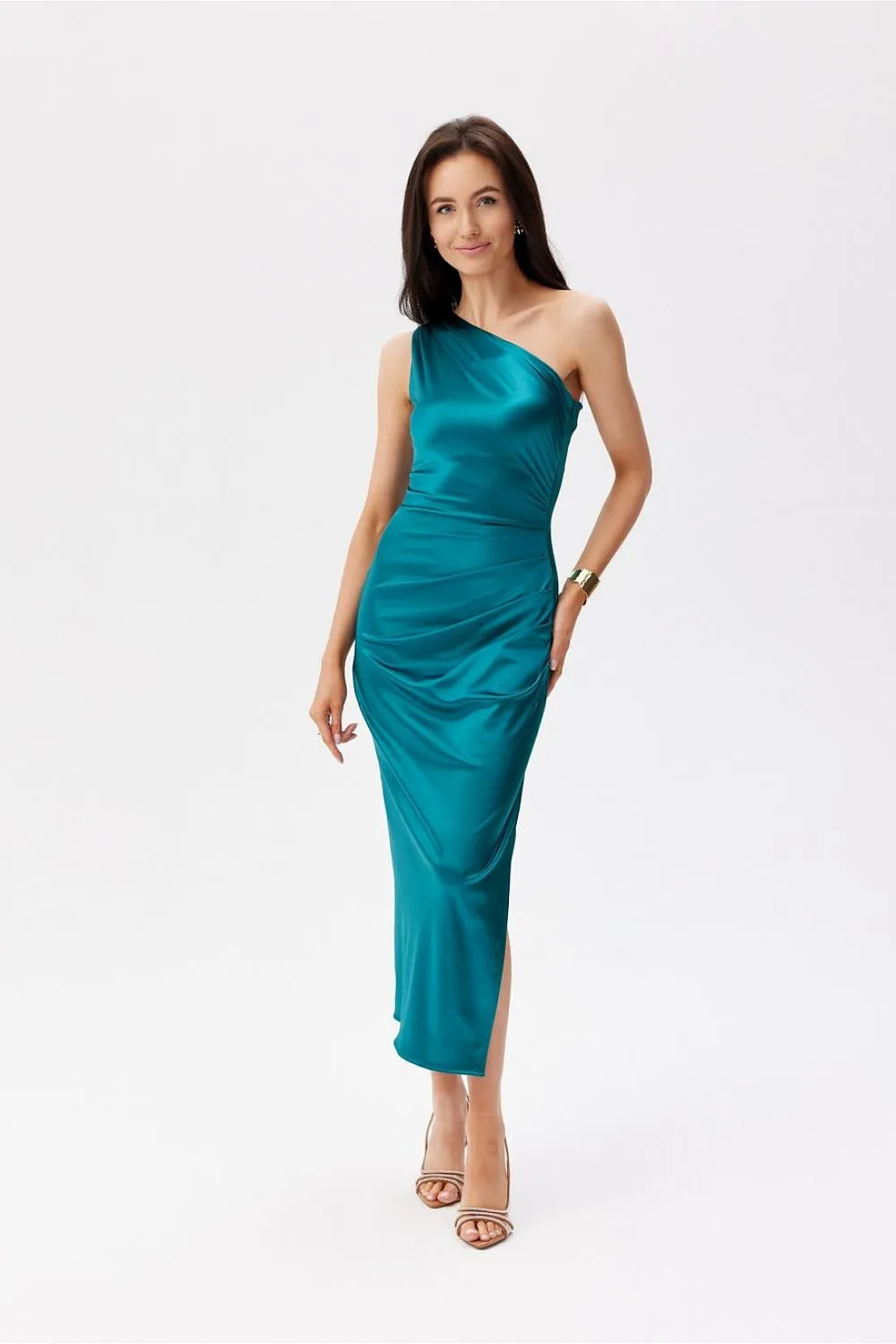Asymmetrical Ruching Midi Dress