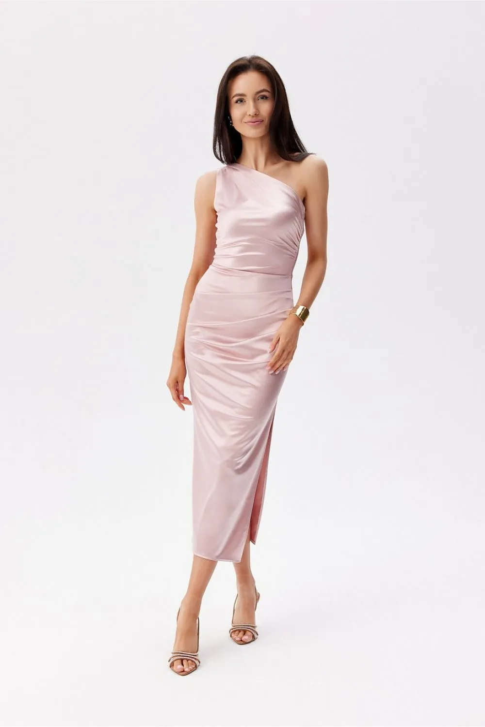 Asymmetrical Ruching Midi Dress