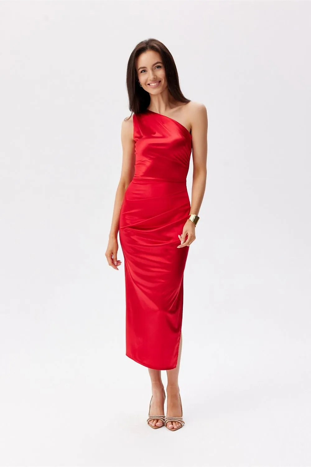 Asymmetrical Ruching Midi Dress