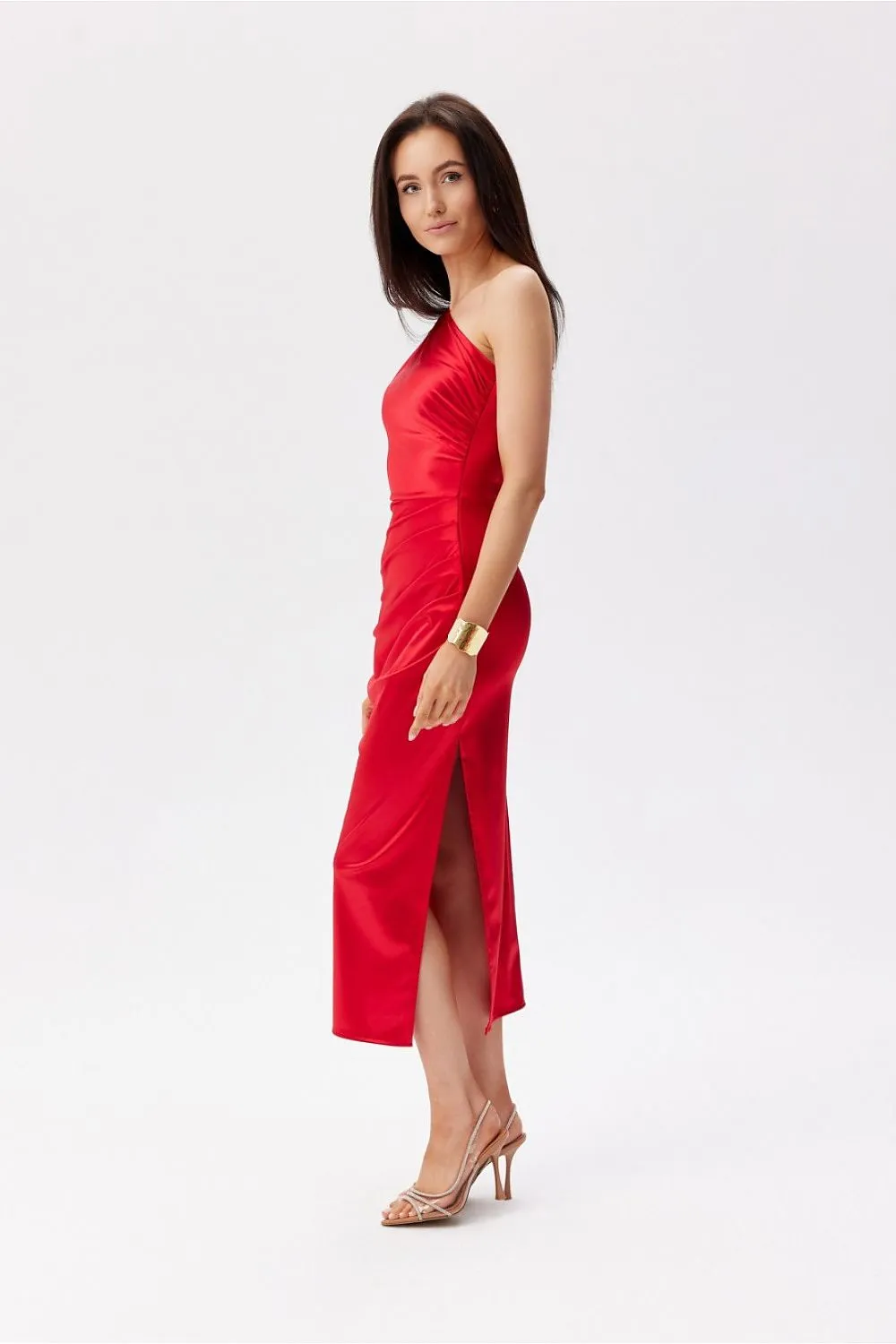 Asymmetrical Ruching Midi Dress