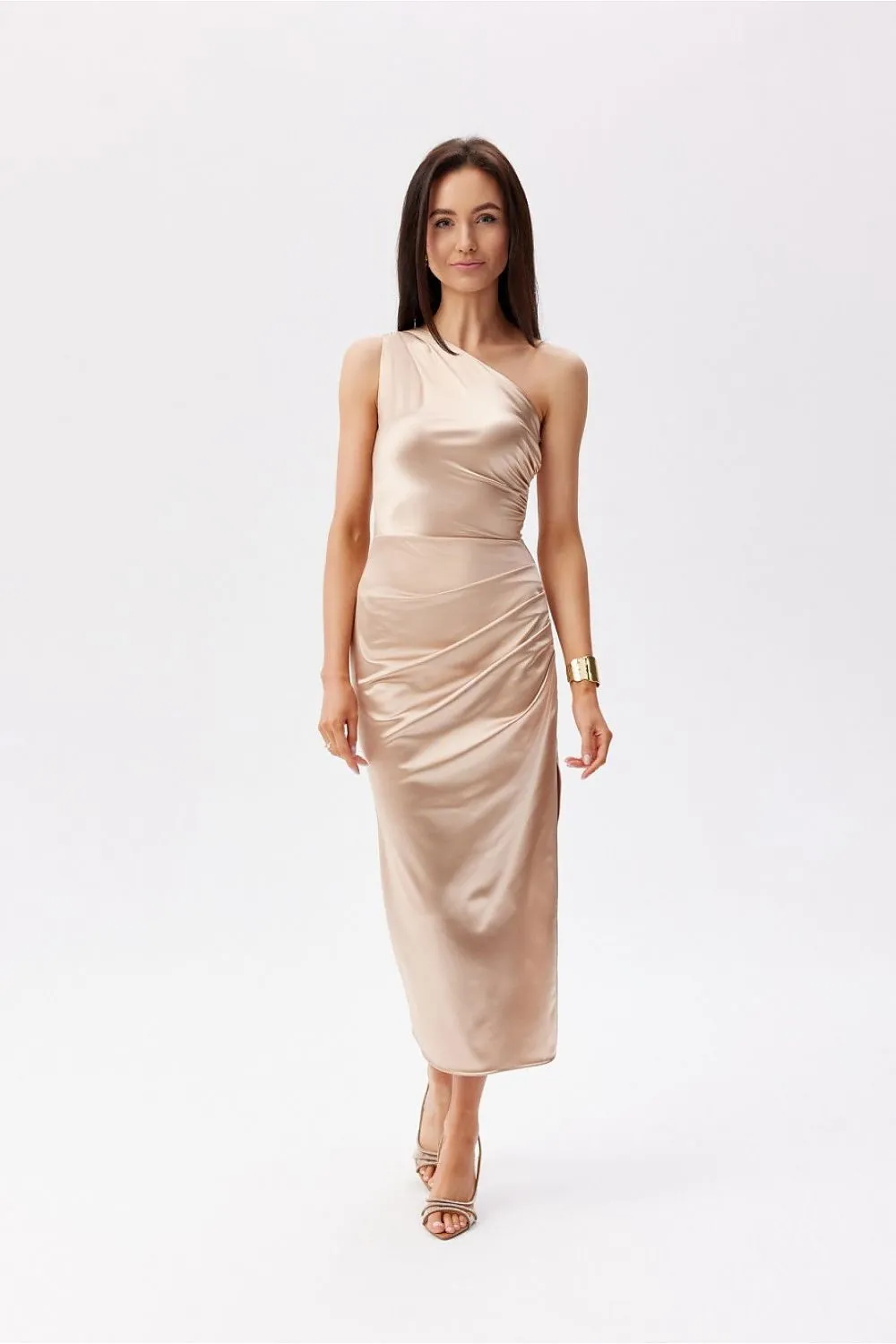 Asymmetrical Ruching Midi Dress