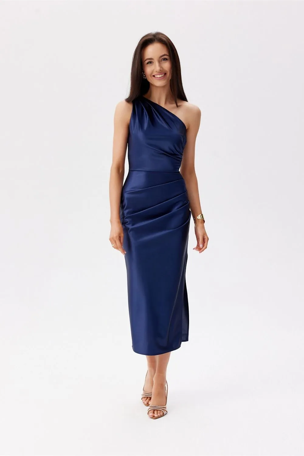 Asymmetrical Ruching Midi Dress