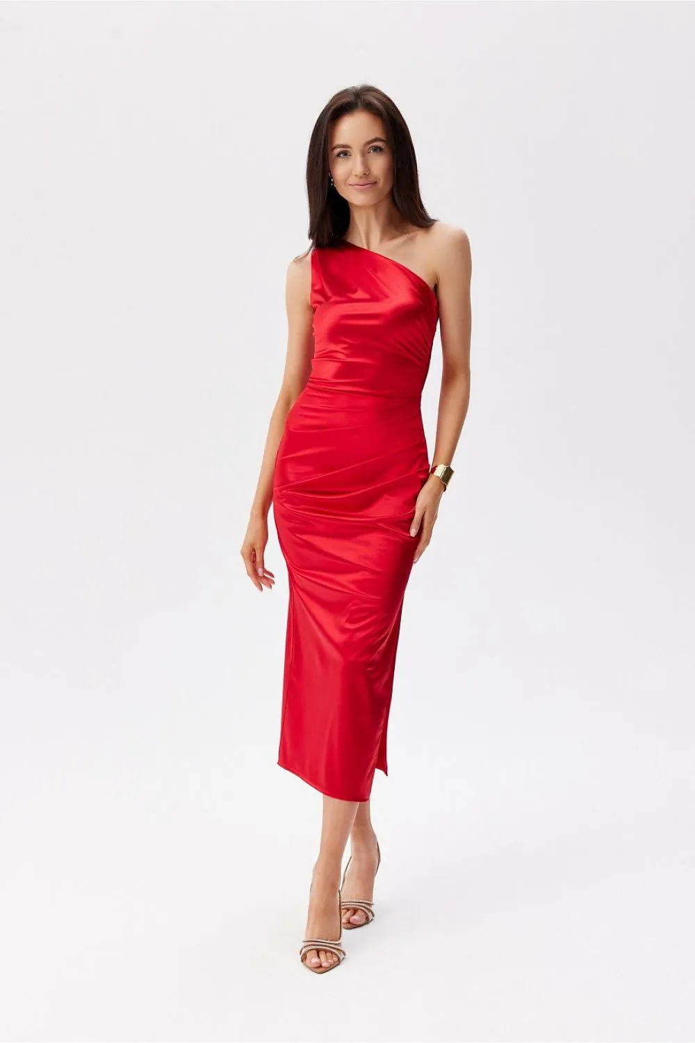 Asymmetrical Ruching Midi Dress