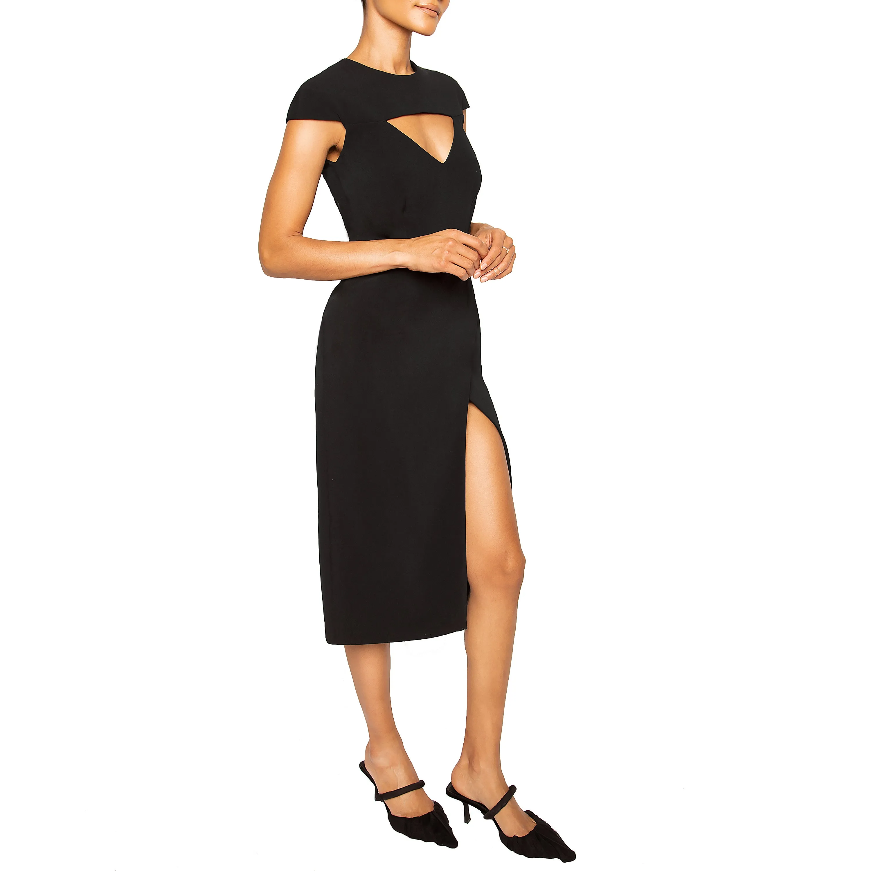 AZAD | Cap Sleeve Midi Dress in Black