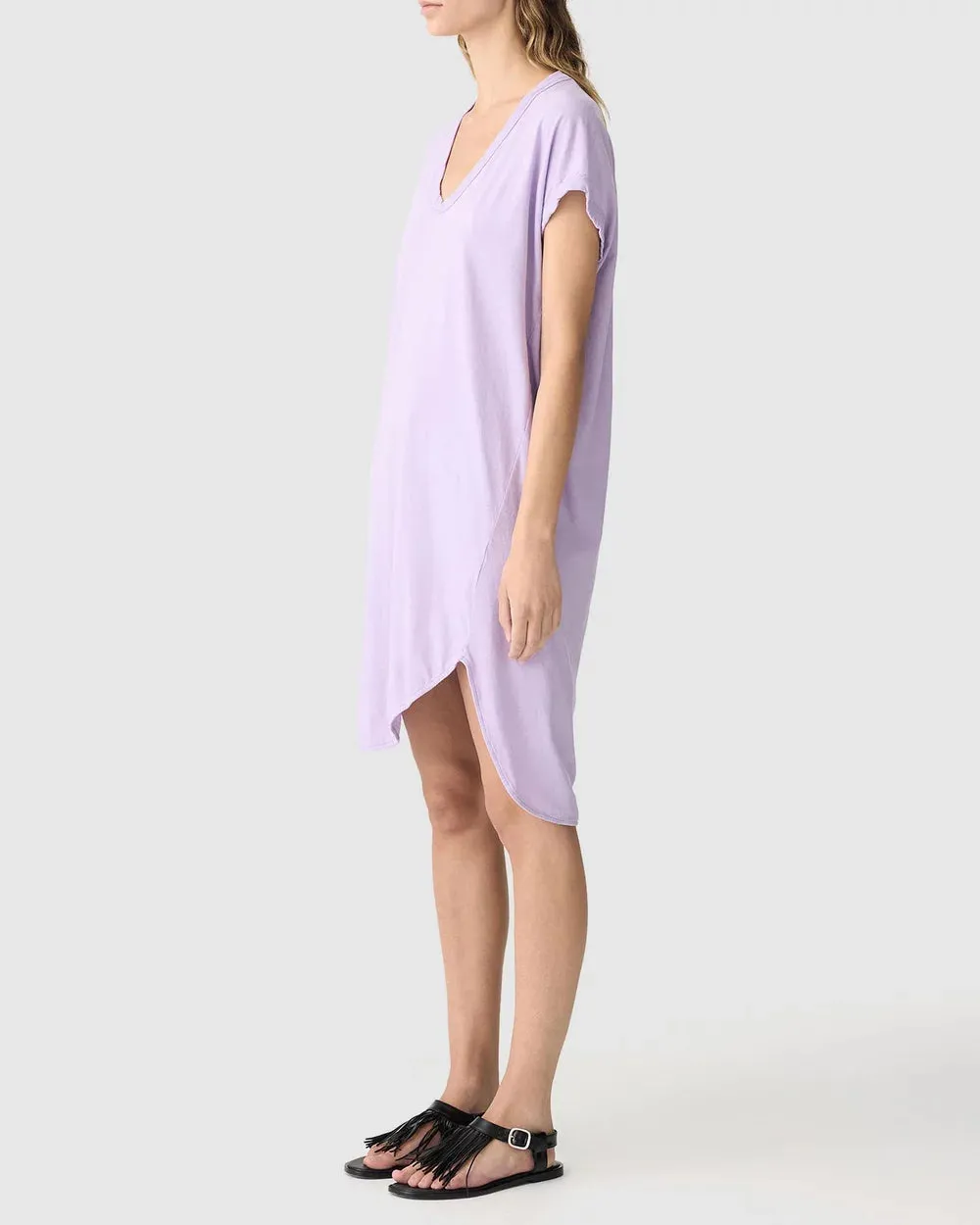 Bassike Boxy T-Shirt Dress with Tail II in Faded Lavender