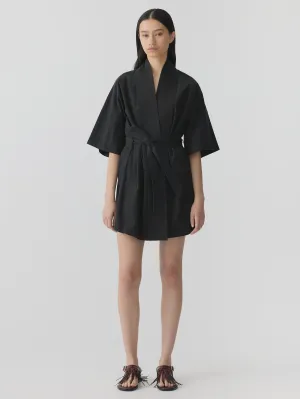 Bassike Crushed Cotton Wrap Dress in Black