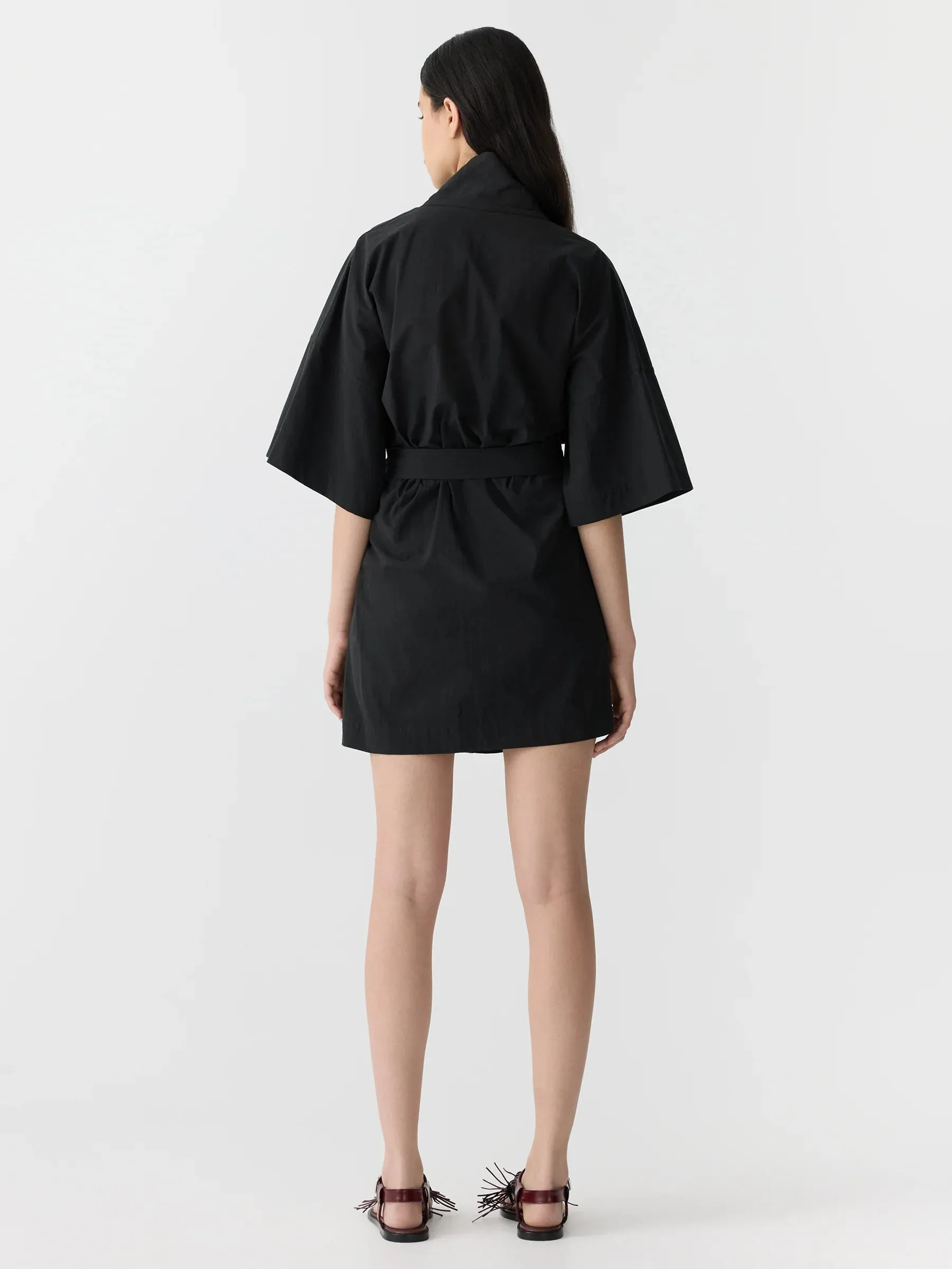 Bassike Crushed Cotton Wrap Dress in Black