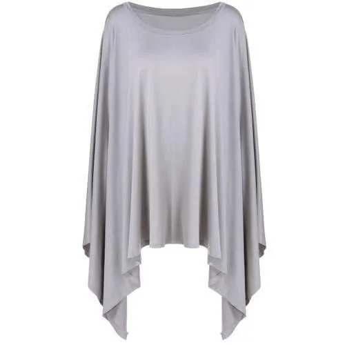 Batwing Sleeve Asymmetrical Dress - Gray S
