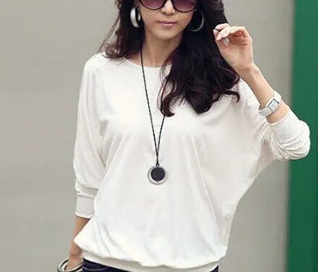 Batwing T Shirt Women Tshirt Fashion Womens Long Sleeve Tops White Loose T-shirt Plus Size Woman Clothes