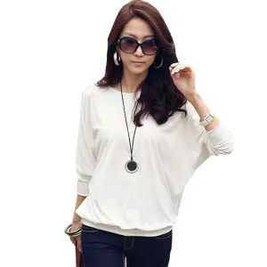 Batwing T Shirt Women Tshirt Fashion Womens Long Sleeve Tops White Loose T-shirt Plus Size Woman Clothes