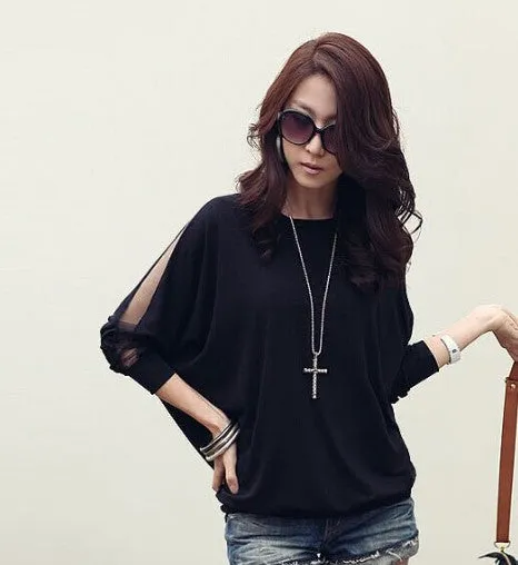 Batwing T Shirt Women Tshirt Fashion Womens Long Sleeve Tops White Loose T-shirt Plus Size Woman Clothes