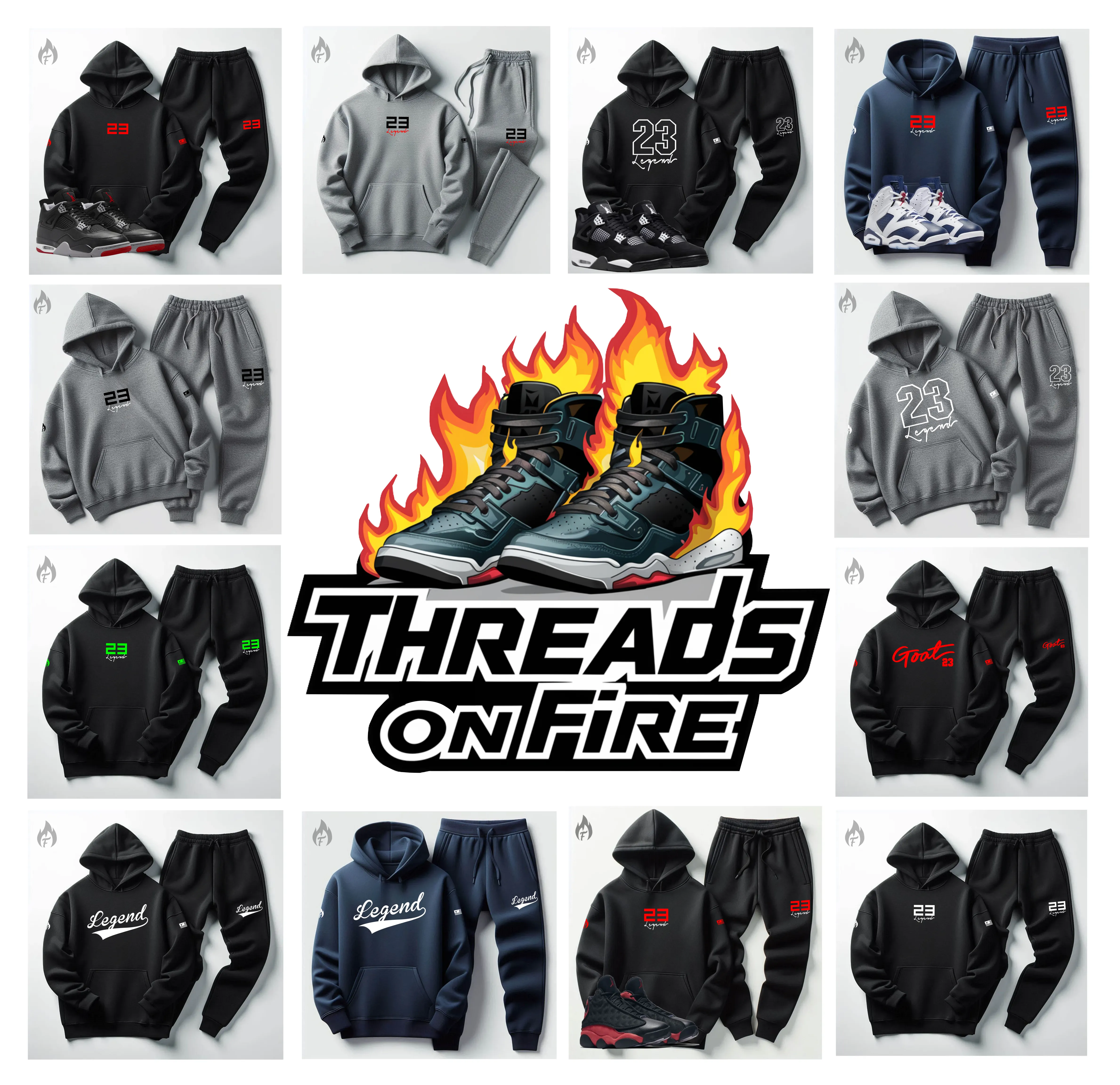 Black 23 Legend Sneaker Hoodie & Joggers Set To Match Air Jordan Retro 11 Jubilee Black Men's Sweatsuit