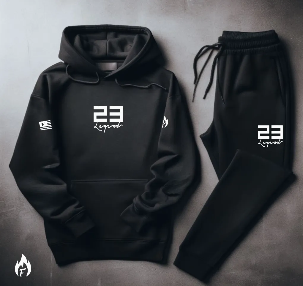 Black 23 Legend Sneaker Hoodie & Joggers Set To Match Air Jordan Retro 11 Jubilee Black Men's Sweatsuit