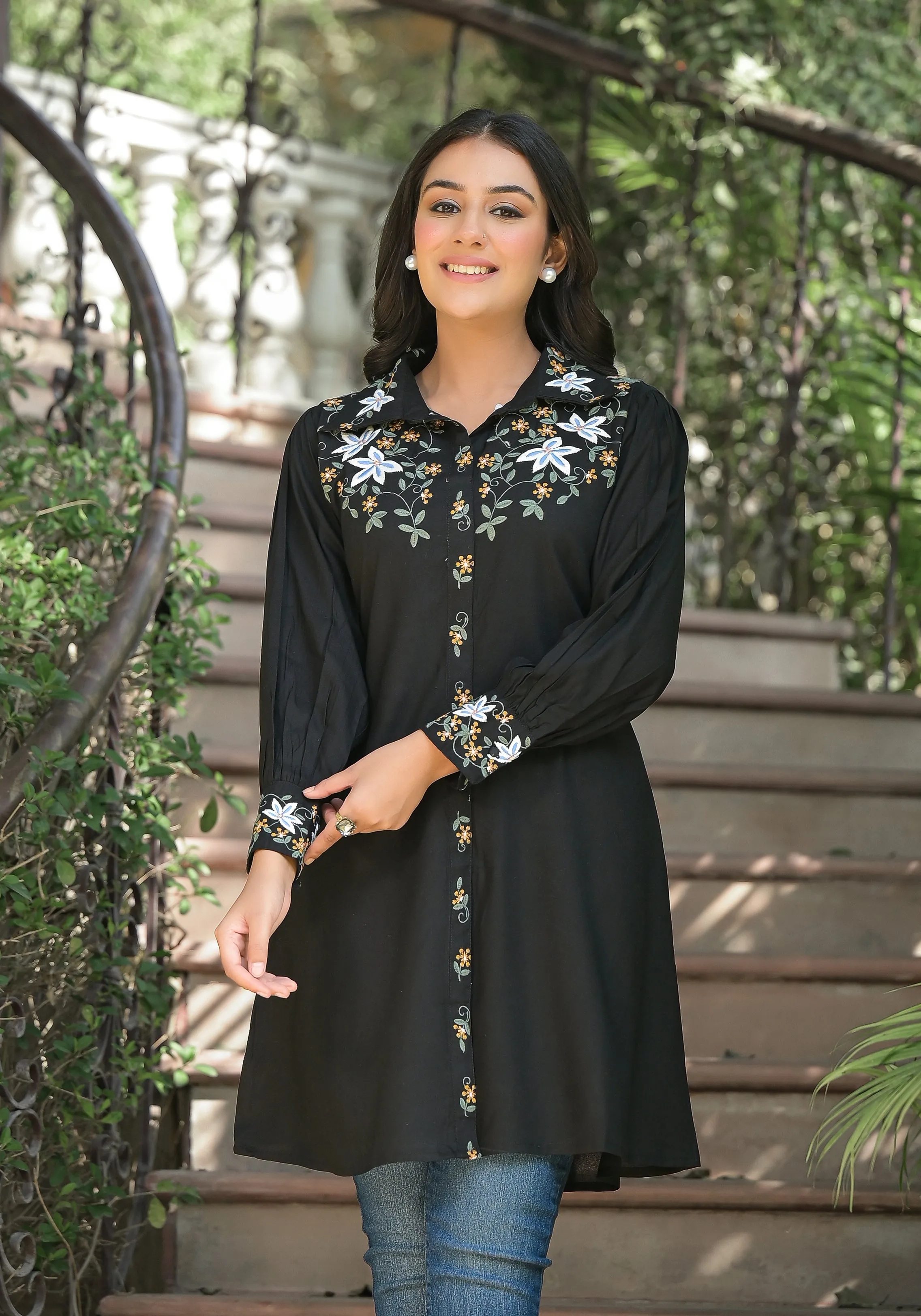 Black Embroidery Tops