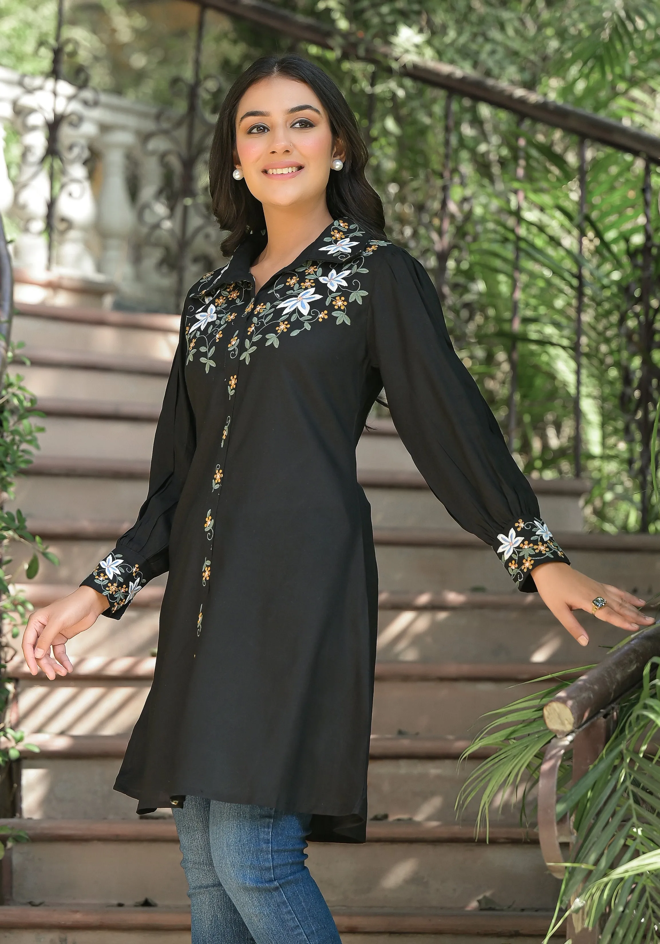 Black Embroidery Tops