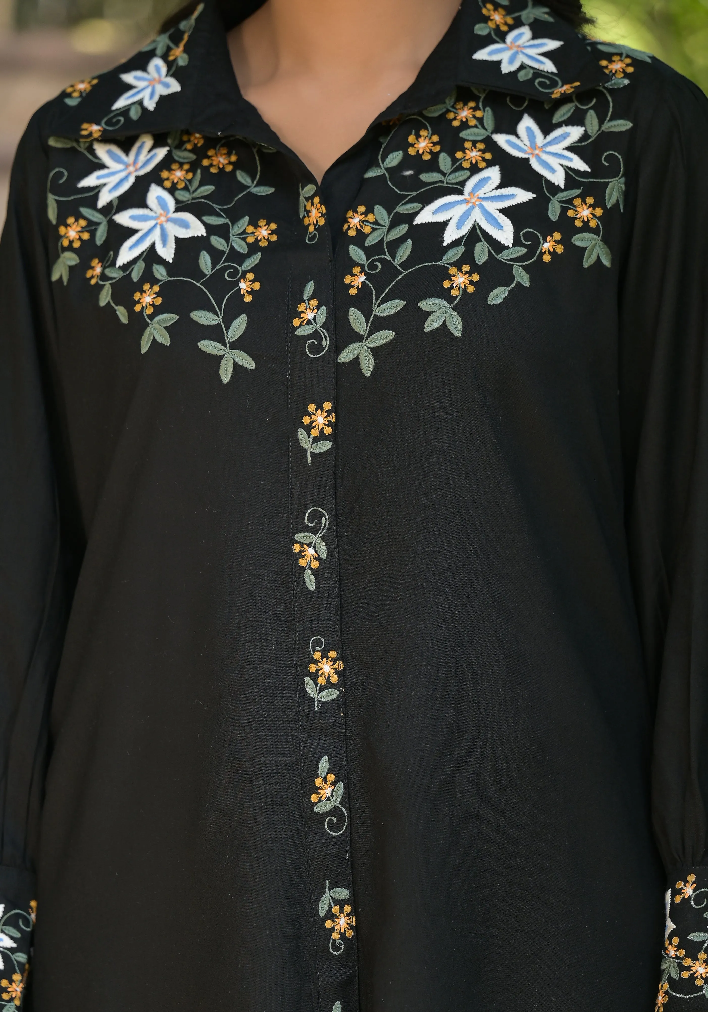 Black Embroidery Tops