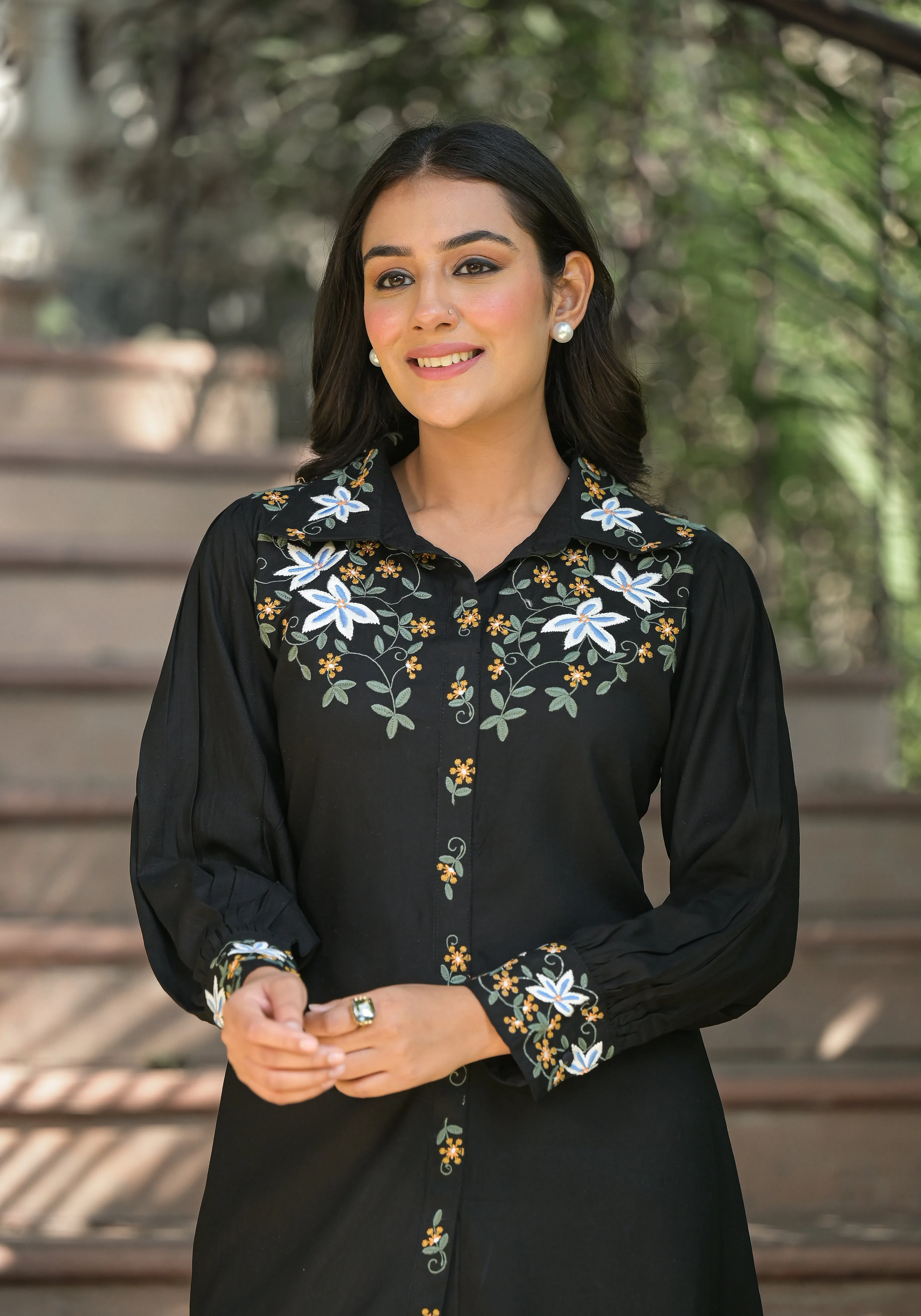 Black Embroidery Tops