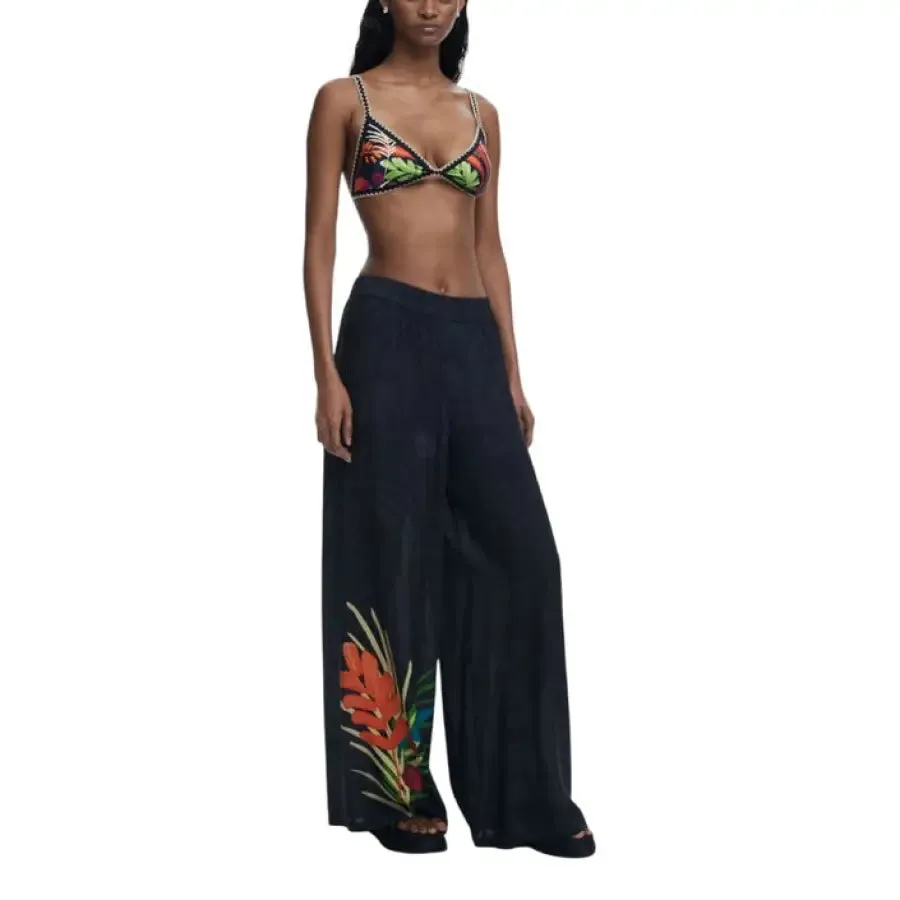 Black Floral Wide Leg Pants