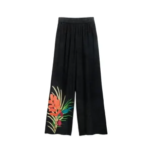 Black Floral Wide Leg Pants