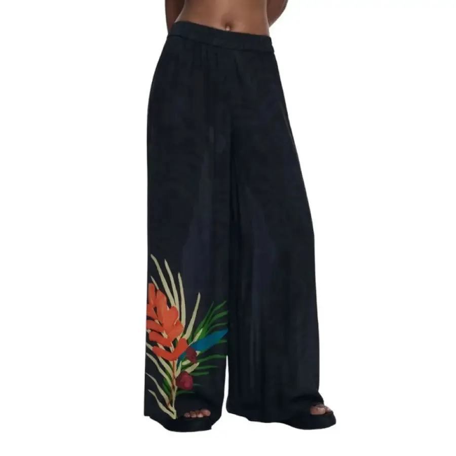 Black Floral Wide Leg Pants