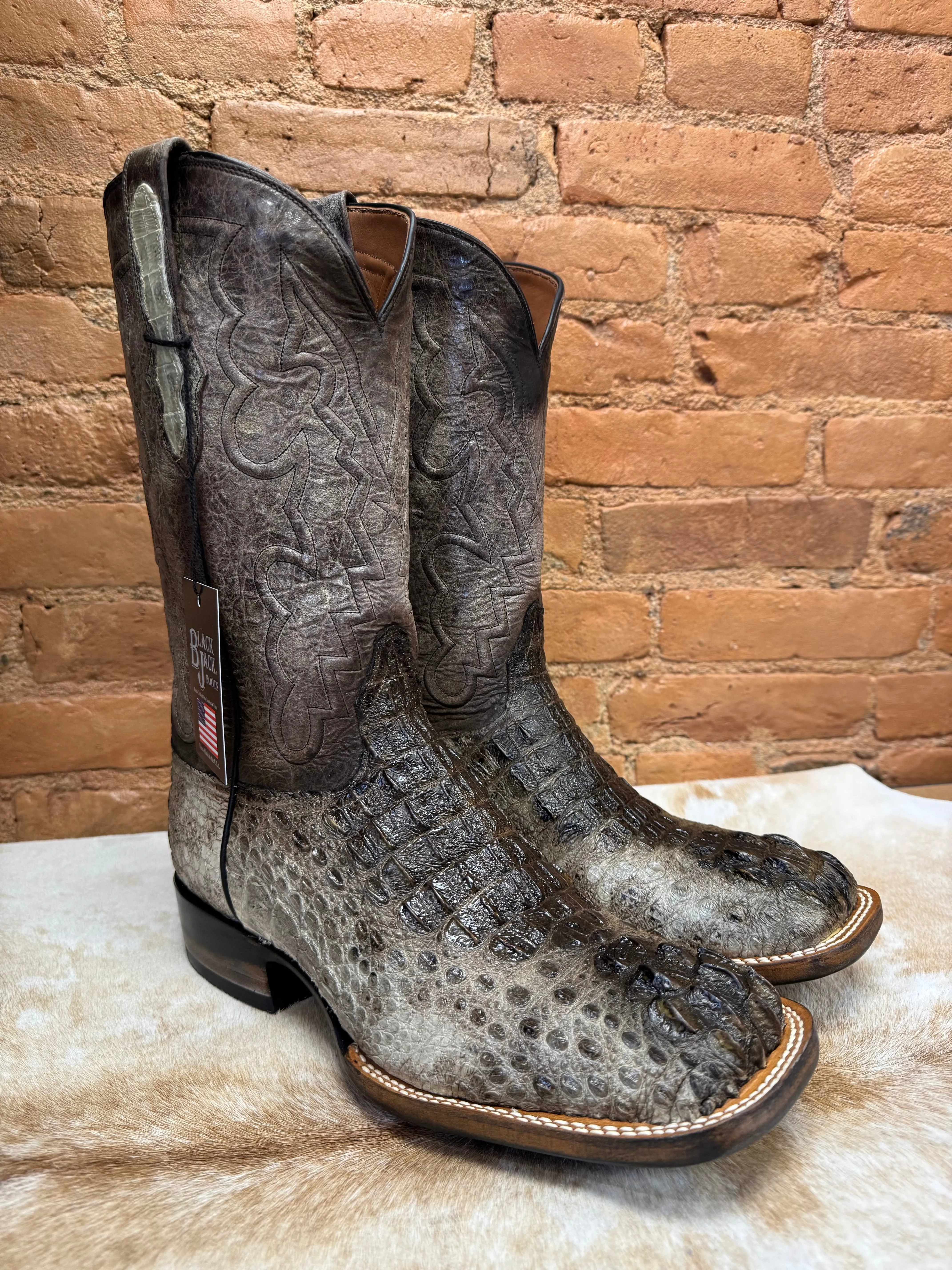 Black Jack Men’s Natural Caiman Hornback Square Toe Western Cowboy Boots NT-7721-96