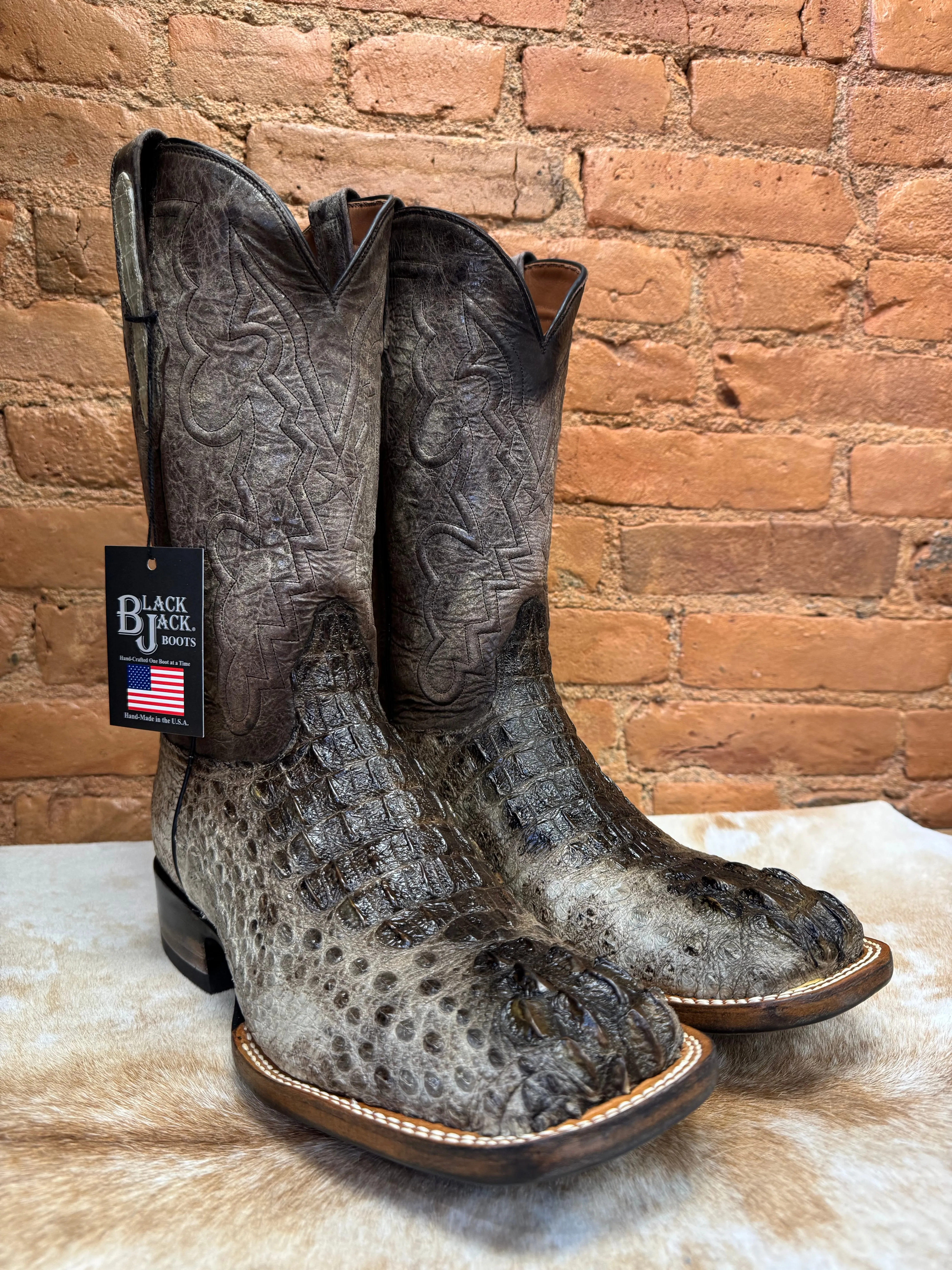 Black Jack Men’s Natural Caiman Hornback Square Toe Western Cowboy Boots NT-7721-96