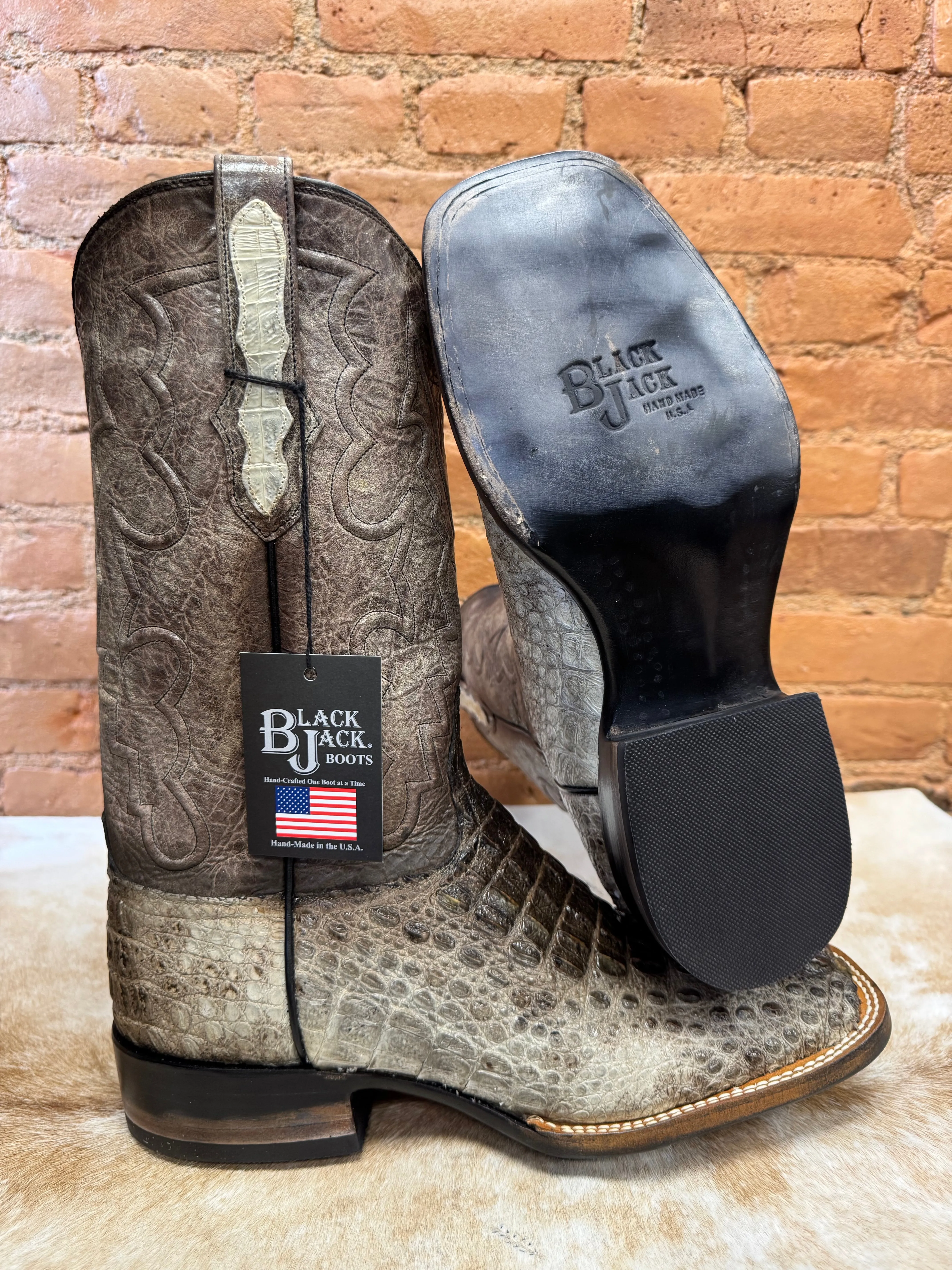 Black Jack Men’s Natural Caiman Hornback Square Toe Western Cowboy Boots NT-7721-96