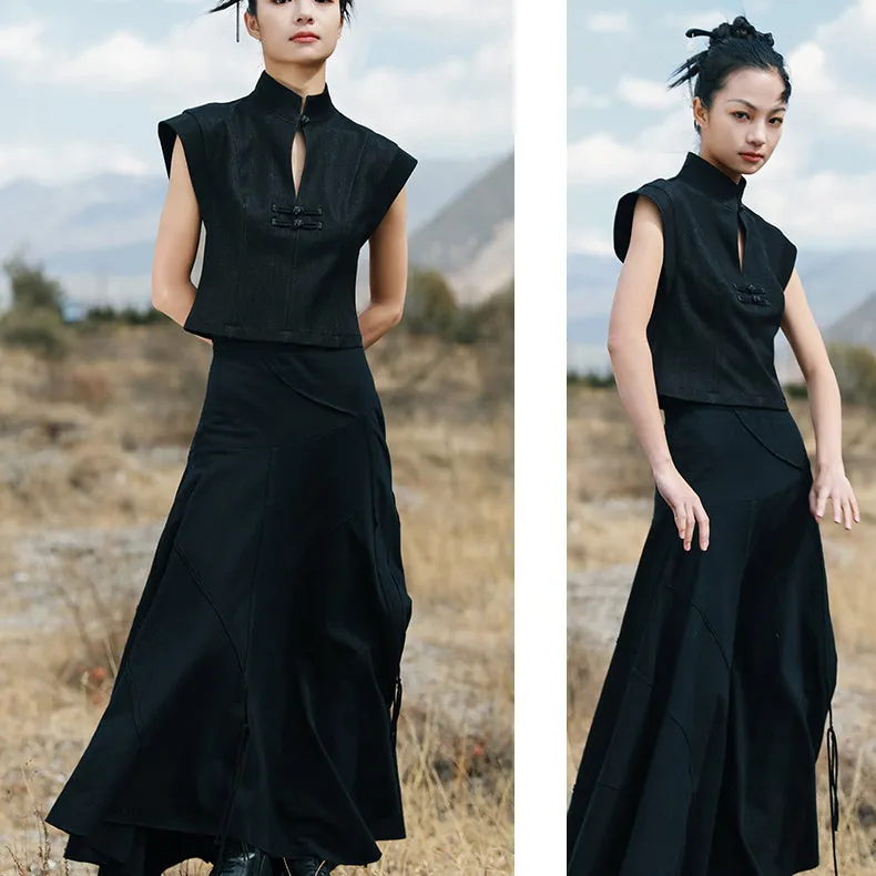 black lady cheongsam tops